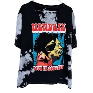 Jimi Hendrix Live In Concert Graphic T Shirt 2XL Black Tie Dye‎